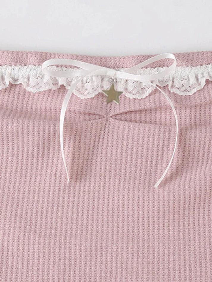 Sweet Lace Trim Splice Bow Decor Bandeau Top - AnotherChill