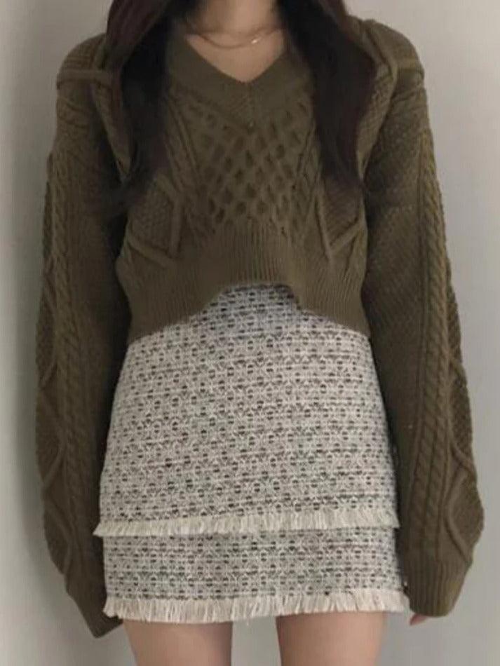 Solid V Neck Tie Back Loose Sweater - AnotherChill