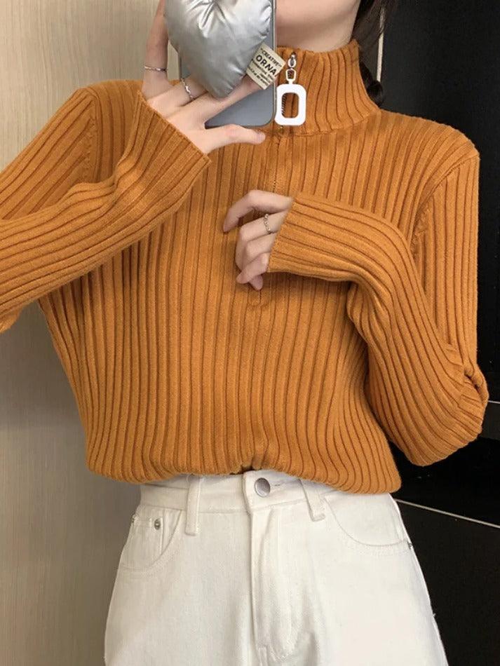 Solid Half Zip Ribbed Knit Sweater - AnotherChill