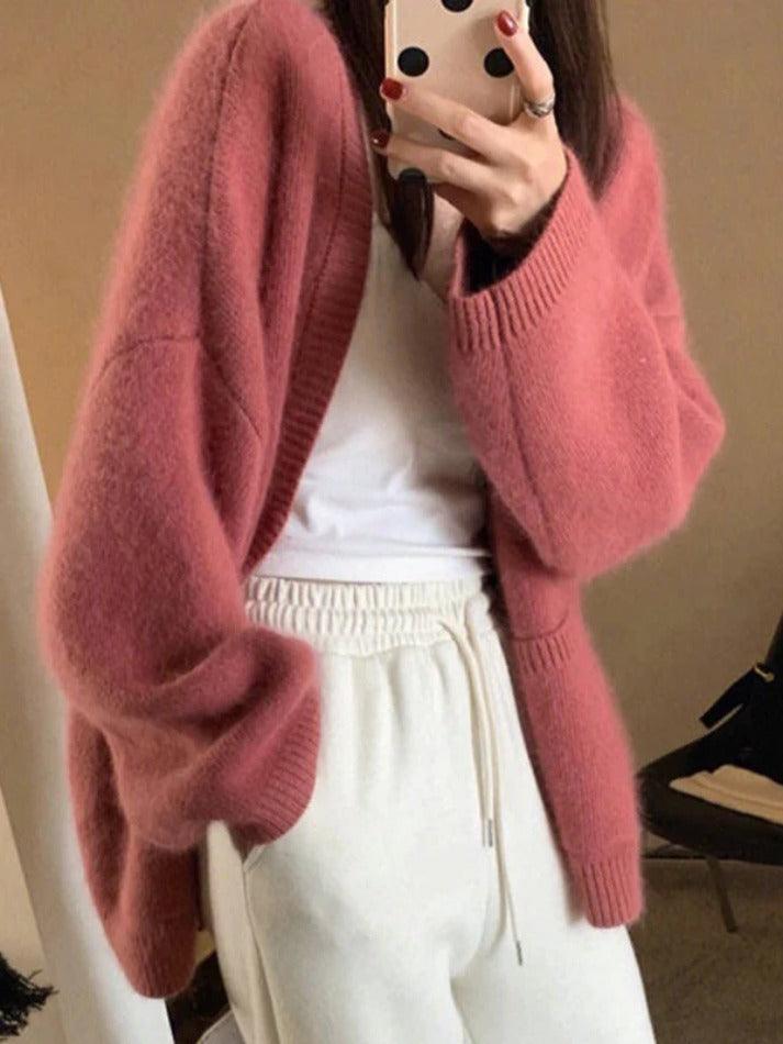 Solid V Neck Loose Knit Cardigan - AnotherChill