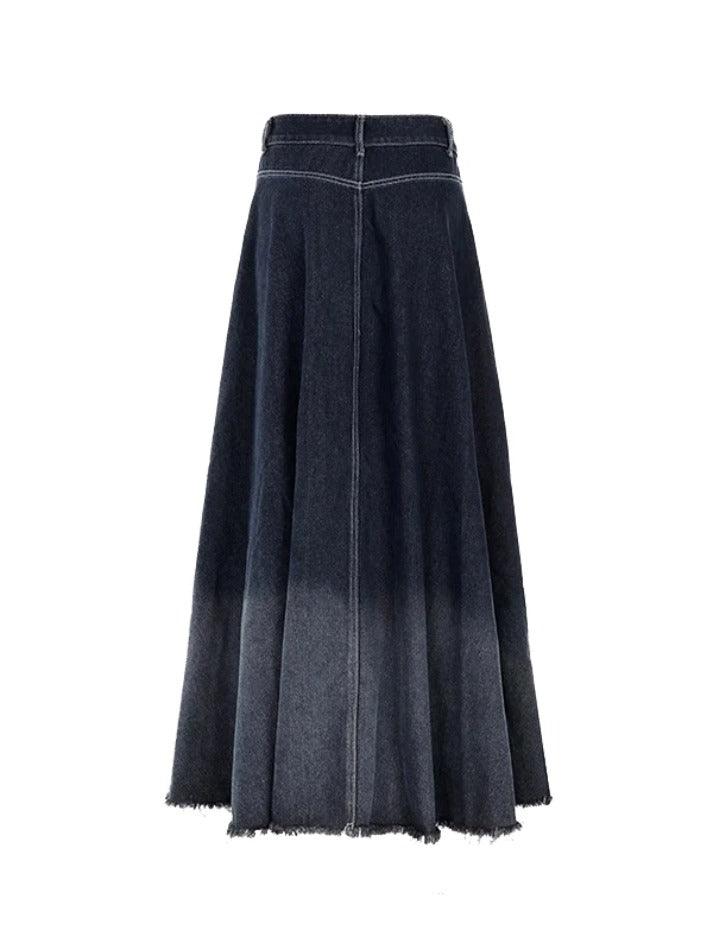 Vintage Ombre Splice Raw Hem Mermaid Denim Maxi Skirt - AnotherChill