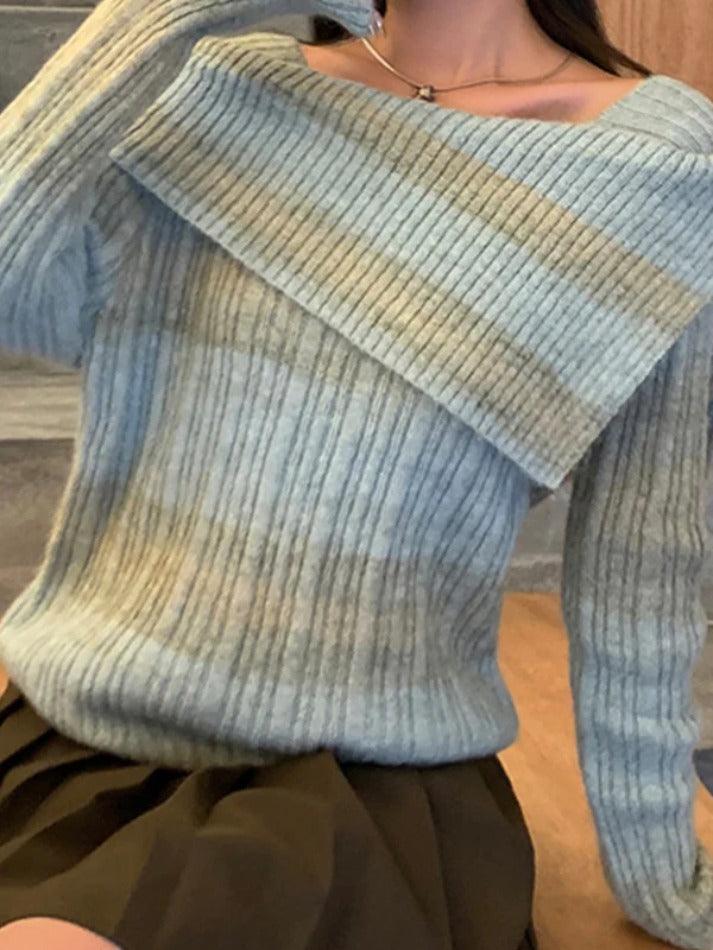 Ombre Striped Irregular Design Slim Sweater - AnotherChill