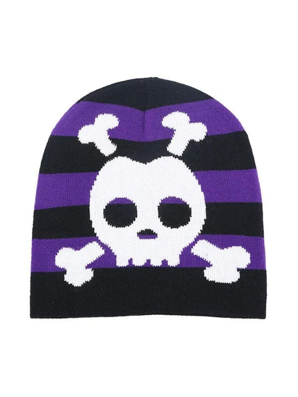 Contrast Color Skull Print Beanie Hat - AnotherChill