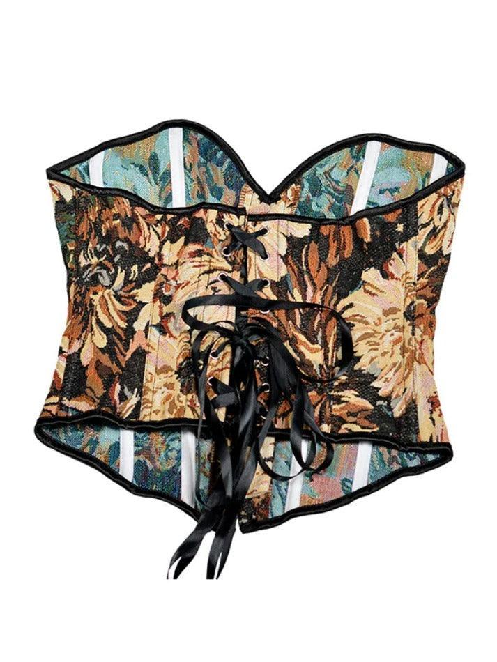 Oil Painting Print Tie Back Corset Top - AnotherChill