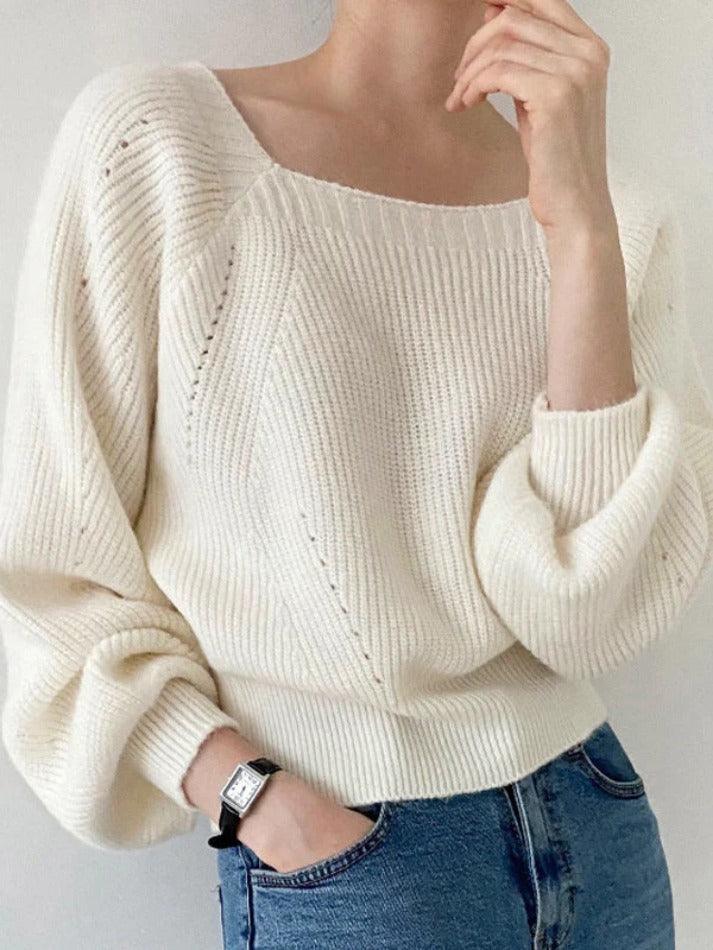 Solid Square Neck Pullover Sweater - AnotherChill