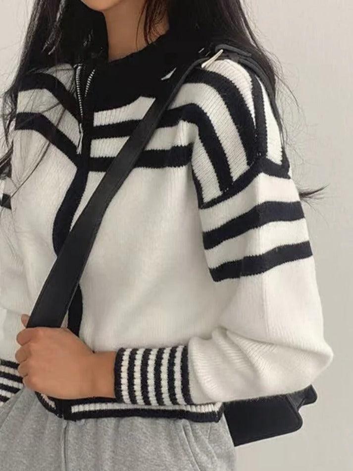 Collar Neck Stripe Short Cardigan - AnotherChill