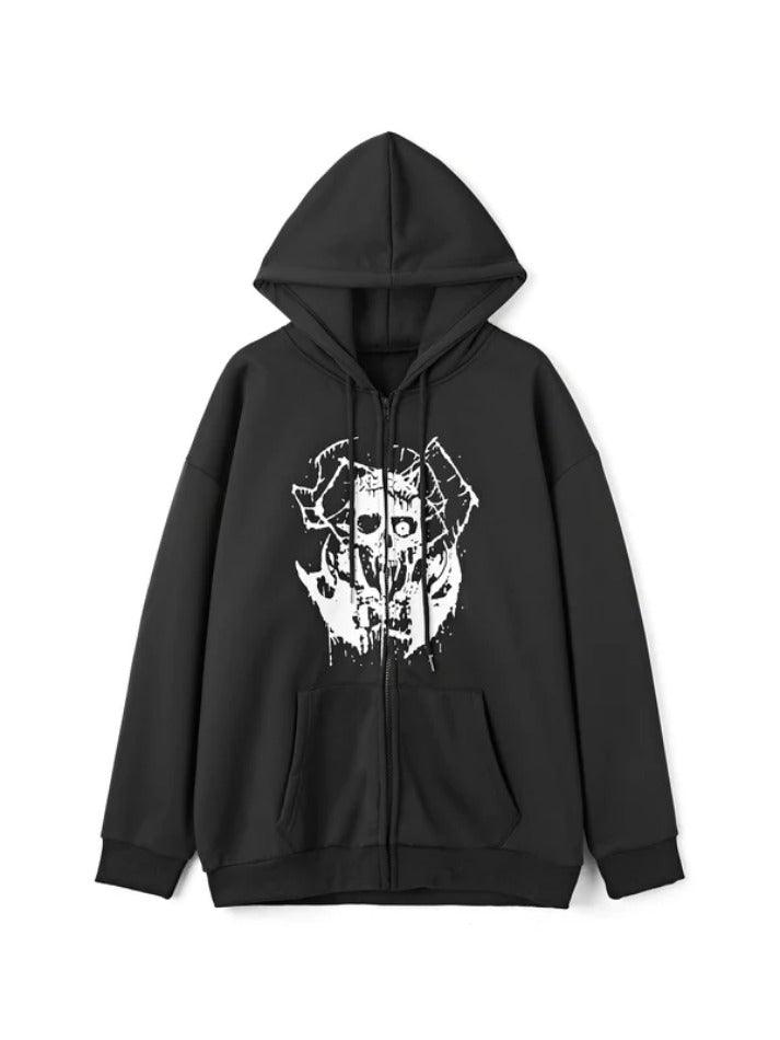 Men's Gothic Skull Print Oversized Hoodie - AnotherChill