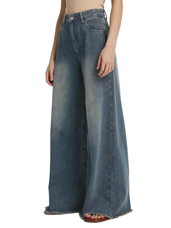 Vintage Frayed Wide Leg Boyfriend Jeans - AnotherChill