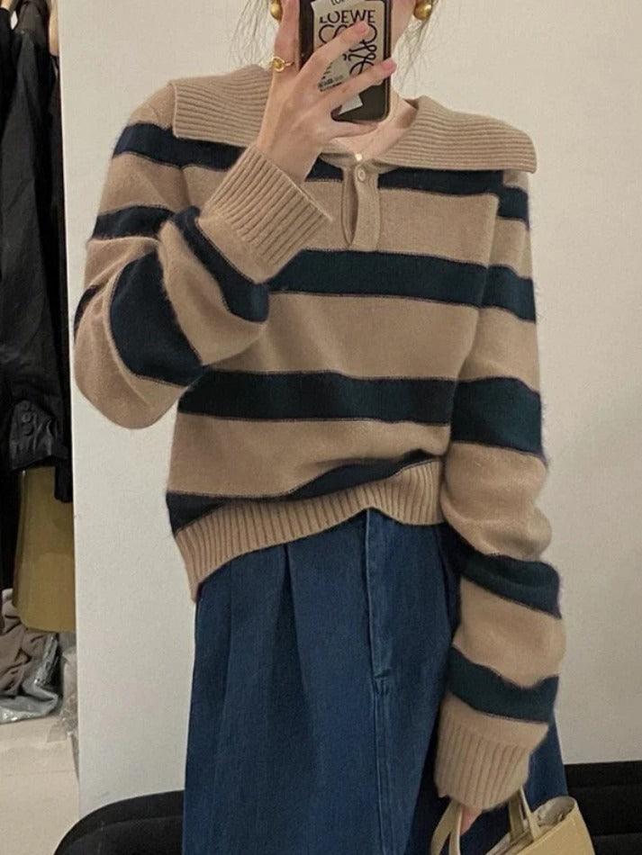 Vintage Stripe Sailor Collar Sweater - AnotherChill