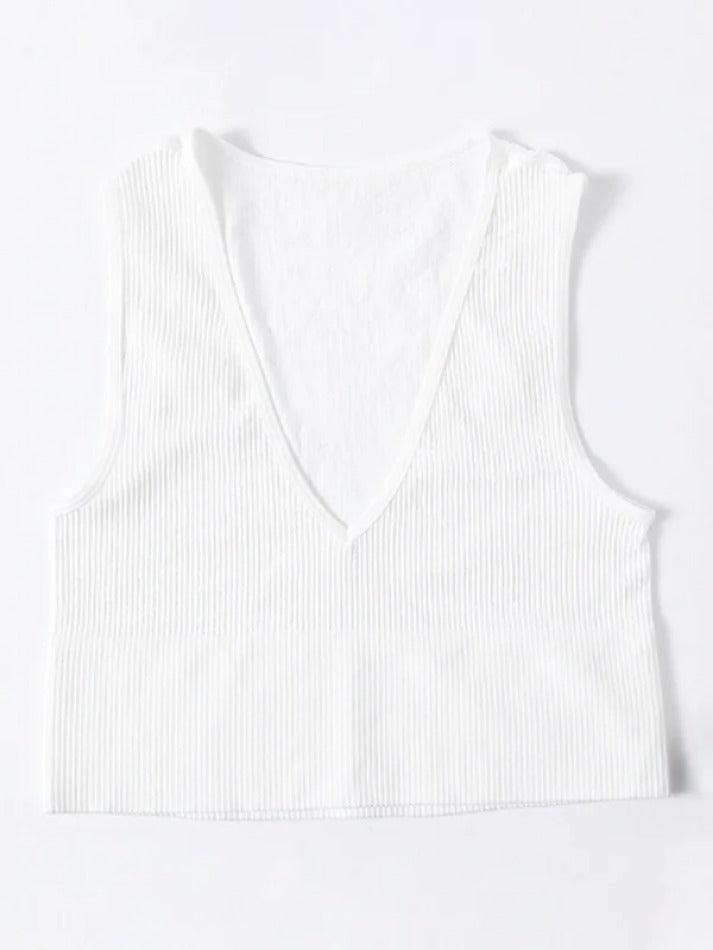 Solid V Neck Cropped Tank Top - AnotherChill