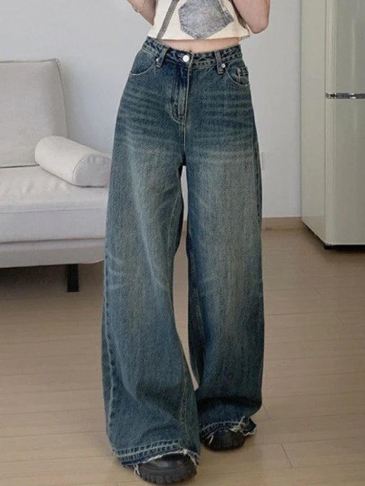 Vintage Wash Raw Trim High Rise Boyfriend Jeans - AnotherChill