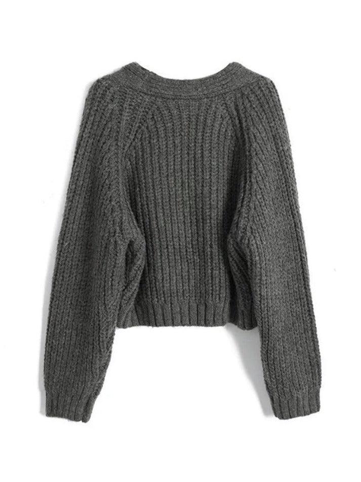 Solid V Neck Cable Knit Cardigan - AnotherChill