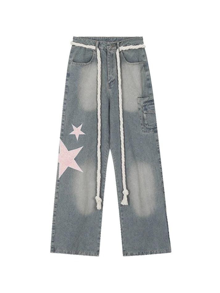 Vintage Star Patch Print Boyfriend Jeans - AnotherChill