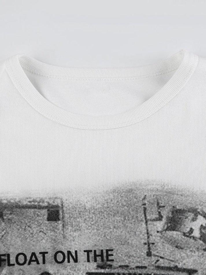 Street Print Top-stitching Long Sleeve Tee - AnotherChill