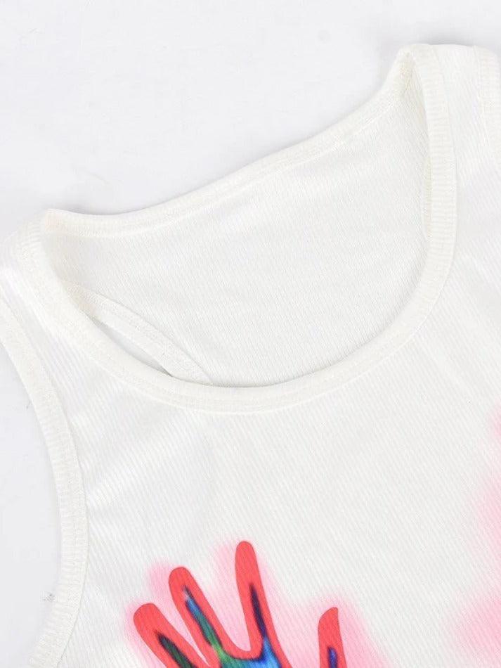 Hand Graphic White Cropped Tank Top - AnotherChill