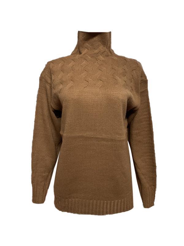 Solid Cable Knit Splice Turtleneck Sweater - AnotherChill