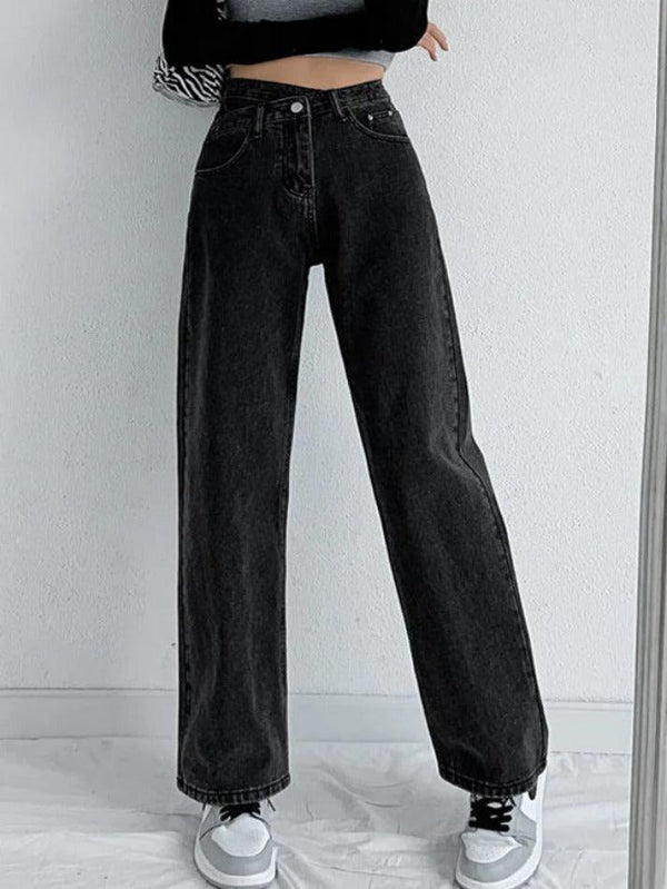 Vintage Crossover Waist High Rise Boyfriend Jeans - AnotherChill