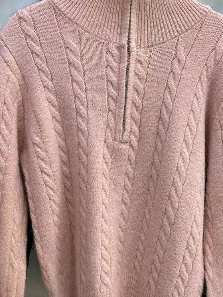 Vintage Lapel Neck Cable Knit Sweater - AnotherChill