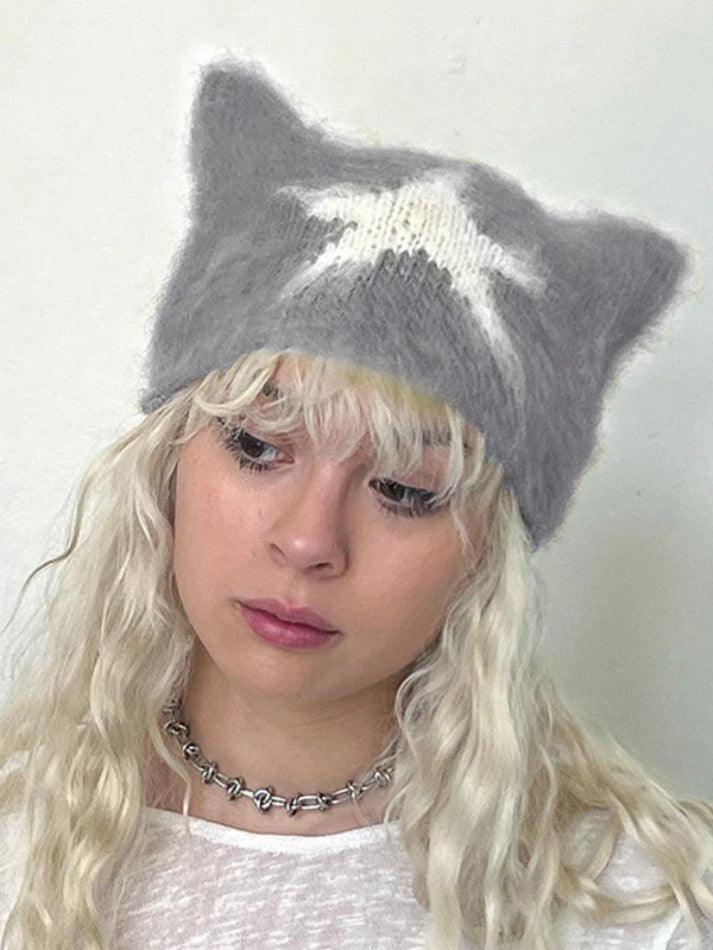 Contrast Color Star Cat Ear Styling Beanie Hat - AnotherChill