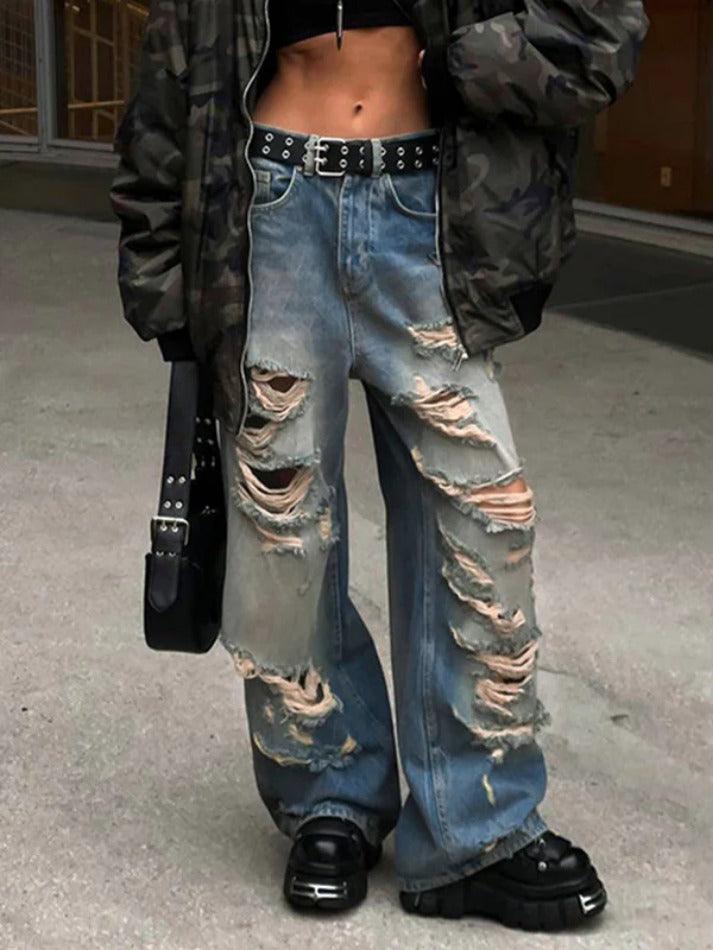 Vintage Distressed Low Rise Ripped Jeans - AnotherChill