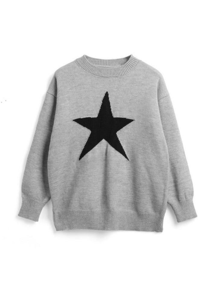 Vintage Star Jacquard Crew Neck Sweater - AnotherChill