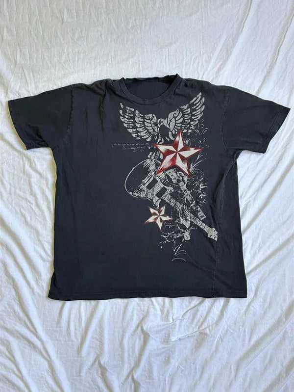 Star Graphic Print Oversized Short Sleeve Tee - AnotherChill
