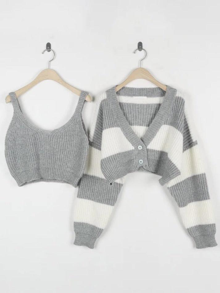 Stripe Splice Short Knit Cardigan - AnotherChill