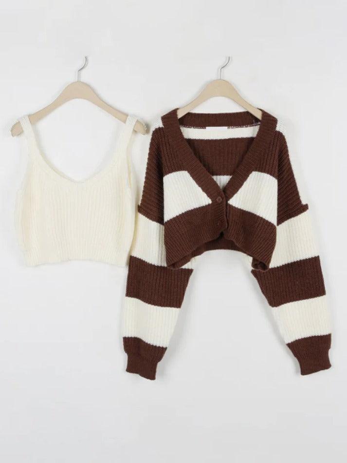 Stripe Splice Short Knit Cardigan - AnotherChill