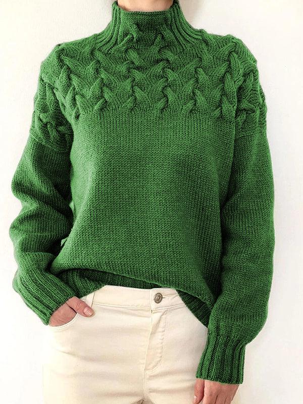 Solid Cable Knit Splice Turtleneck Sweater - AnotherChill