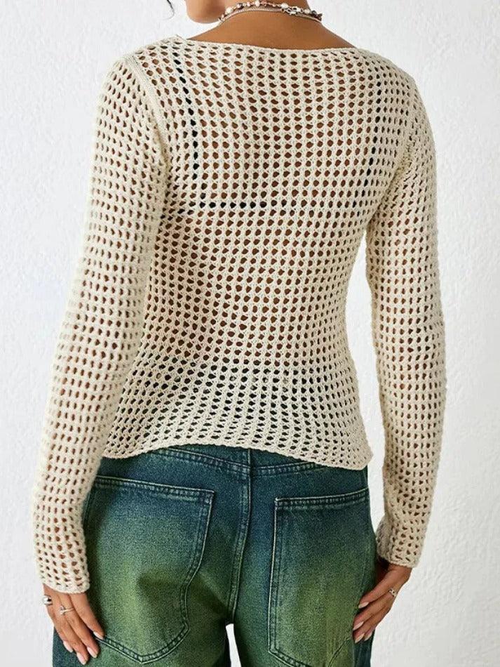 Casual Cutout See Through Long Sleeve Knit - AnotherChill