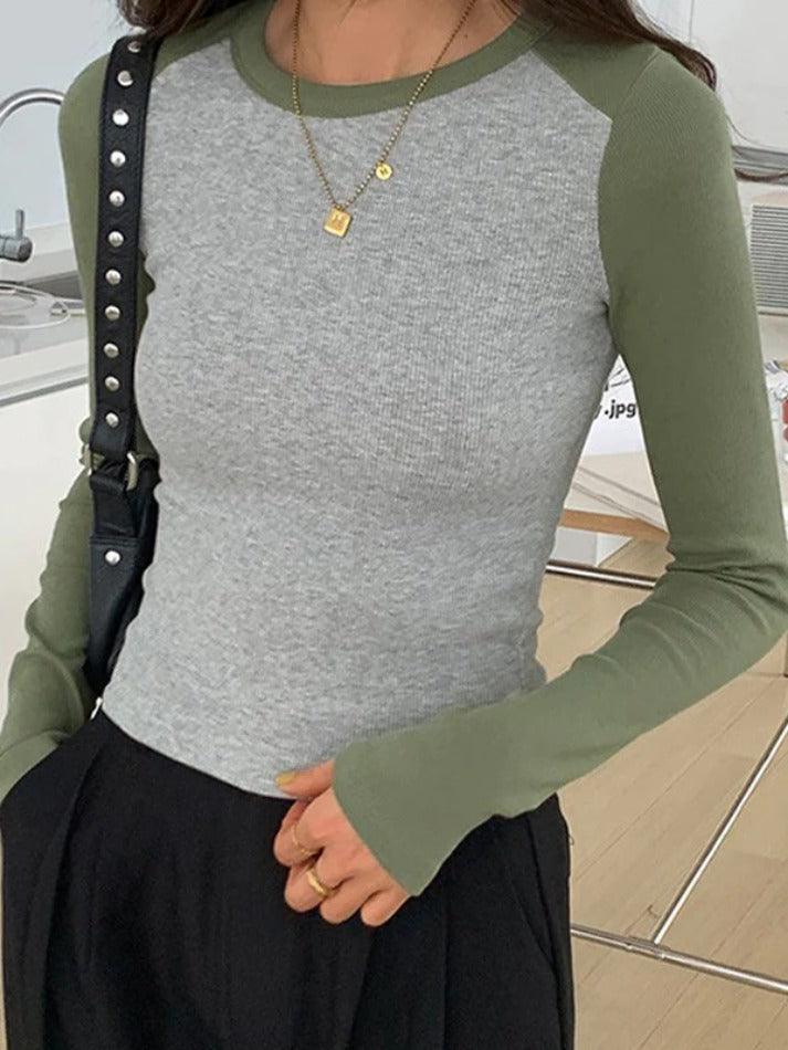 Contrast Color Raglan Slim Long Sleeve Knit - AnotherChill