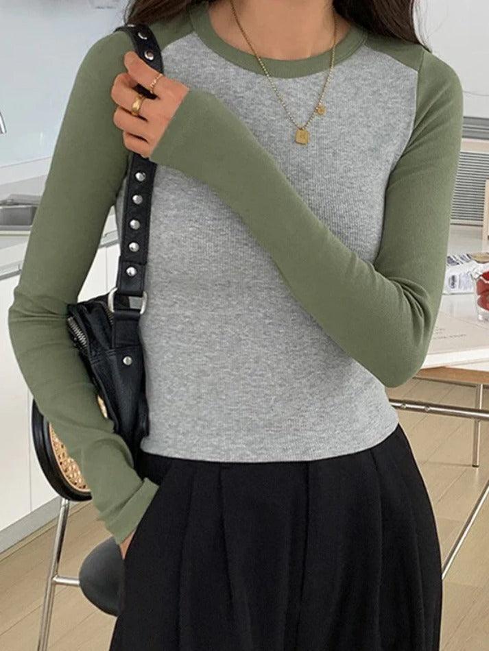 Contrast Color Raglan Slim Long Sleeve Knit - AnotherChill