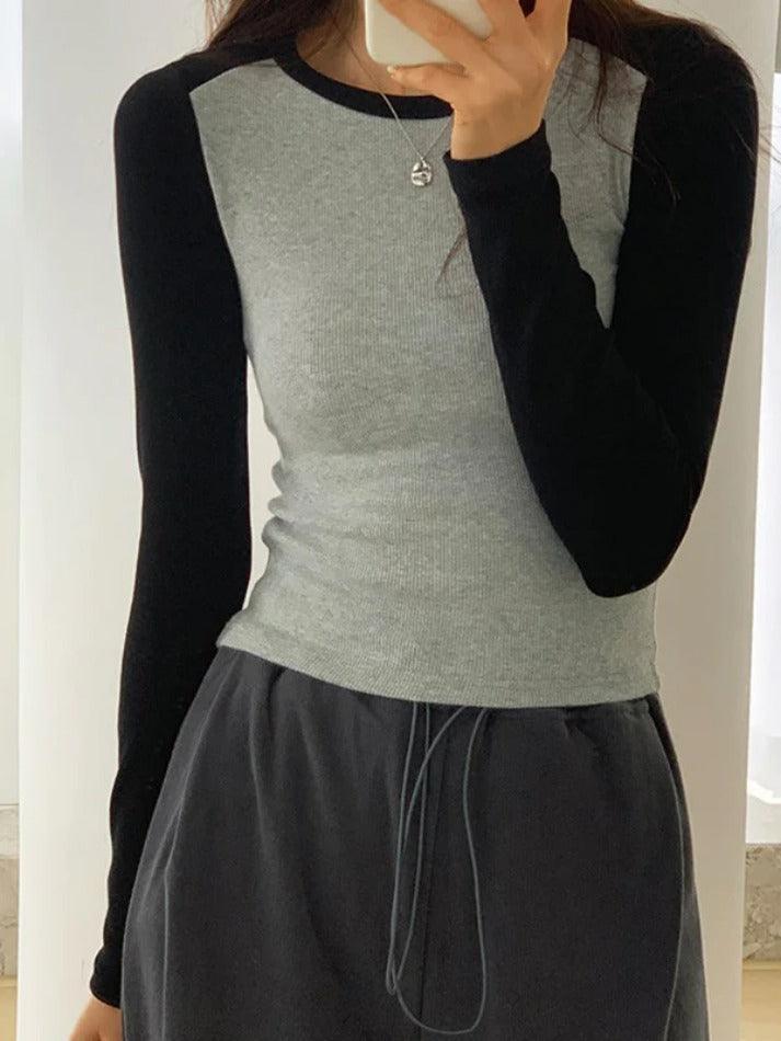 Contrast Color Raglan Slim Long Sleeve Knit - AnotherChill