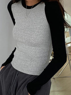 Contrast Color Raglan Slim Long Sleeve Knit - AnotherChill