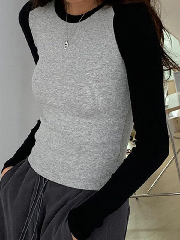 Contrast Color Raglan Slim Long Sleeve Knit - AnotherChill