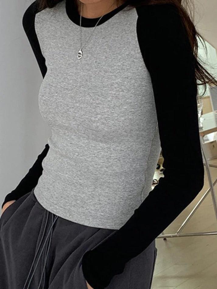 Contrast Color Raglan Slim Long Sleeve Knit - AnotherChill