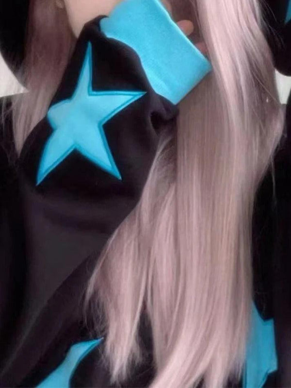Contrast Color Star Print Oversized Hoodie - AnotherChill