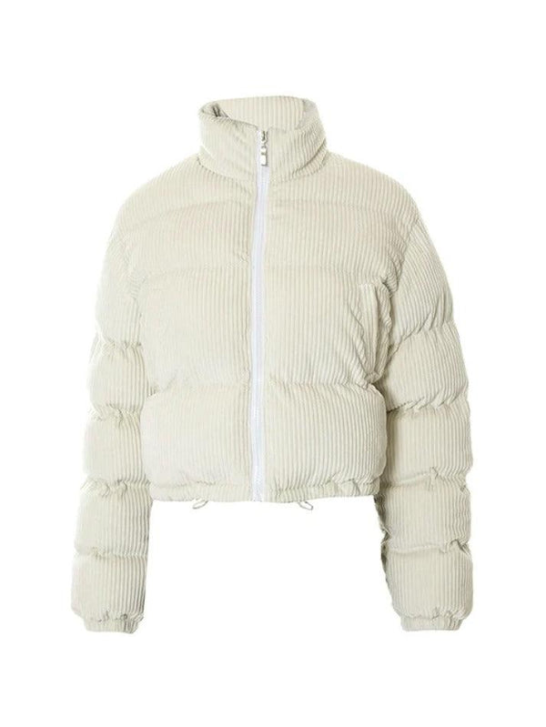 Corduroy Ribbed High Neck Zip Up Jacket - AnotherChill