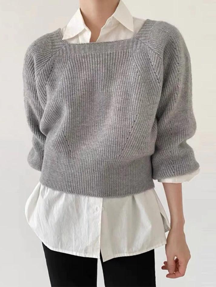 Solid Square Neck Pullover Sweater - AnotherChill