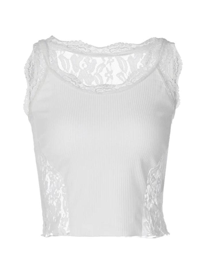 Lace Trim Splice Tank Top - AnotherChill