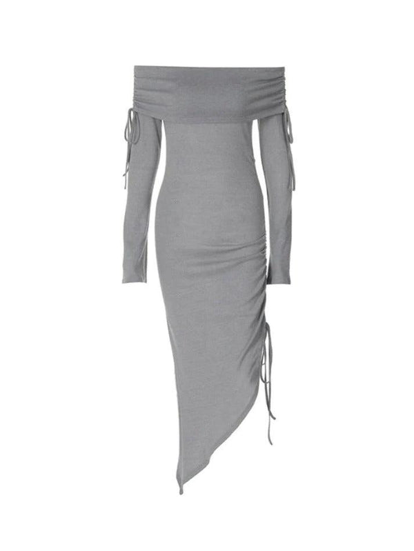 Solid Off Shoulder Drawstring Maxi Dress - AnotherChill