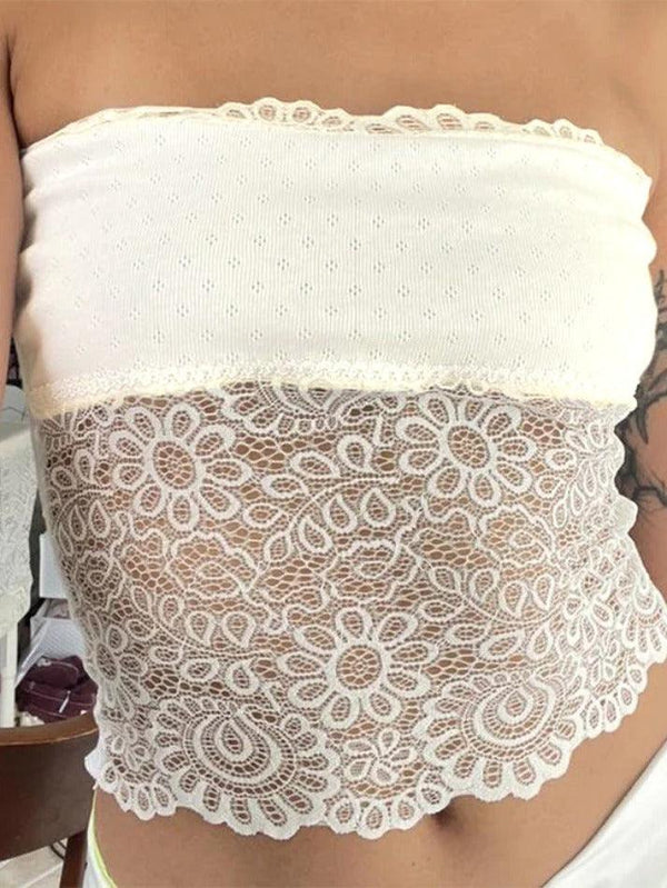 Lace Splicing Hollow Bandeau Top - AnotherChill