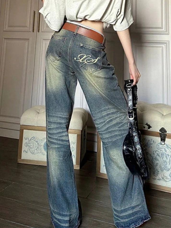 Vintage Wash Embroidery Boyfriend Jeans - AnotherChill