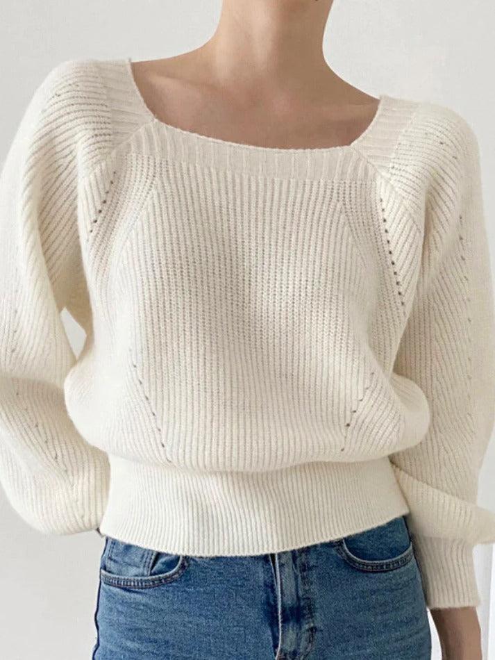 Solid Square Neck Pullover Sweater - AnotherChill