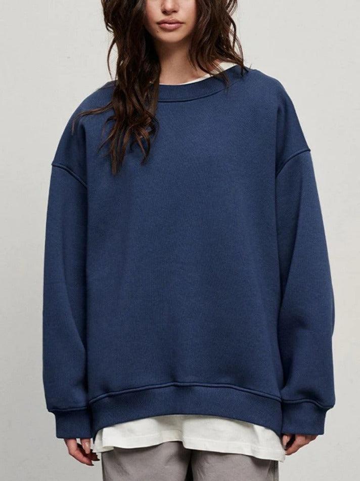 Solid Crew Neck Oversized Sweatshirt - AnotherChill