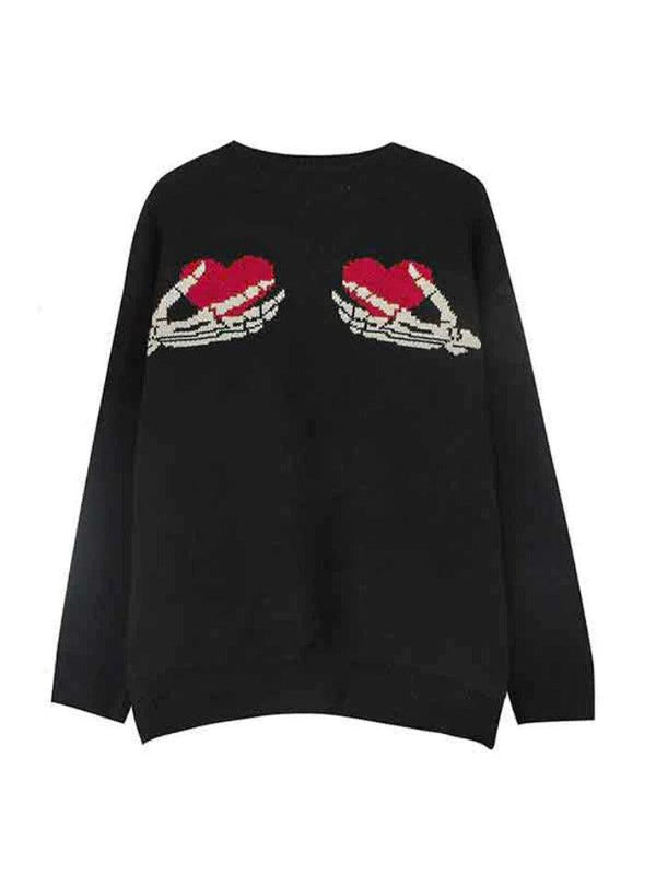 Funny Skull Skeleton Print Loose Sweater - AnotherChill