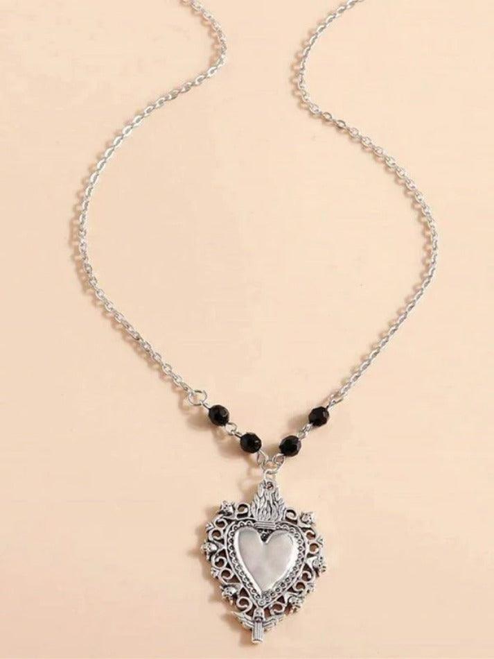 Gothic Skull Heart Pendant Necklace - AnotherChill