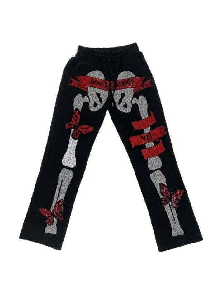 Gothic Skull Rhinestone Print Sweatpants - AnotherChill