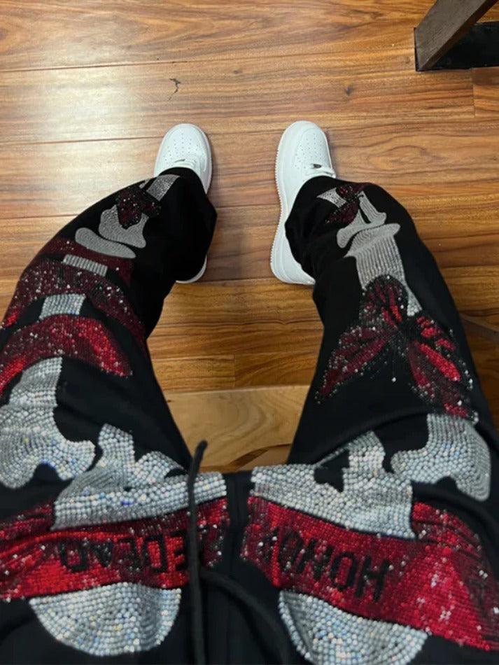 Gothic Skull Rhinestone Print Sweatpants - AnotherChill