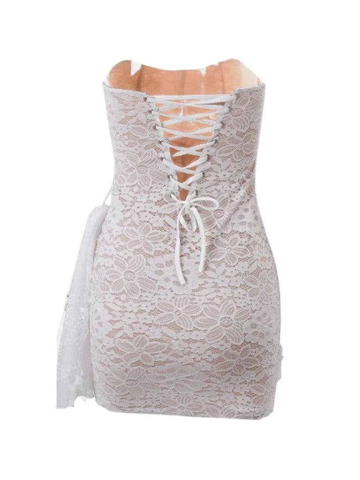 Lace Mesh Corset Bandeau Mini Dress - AnotherChill